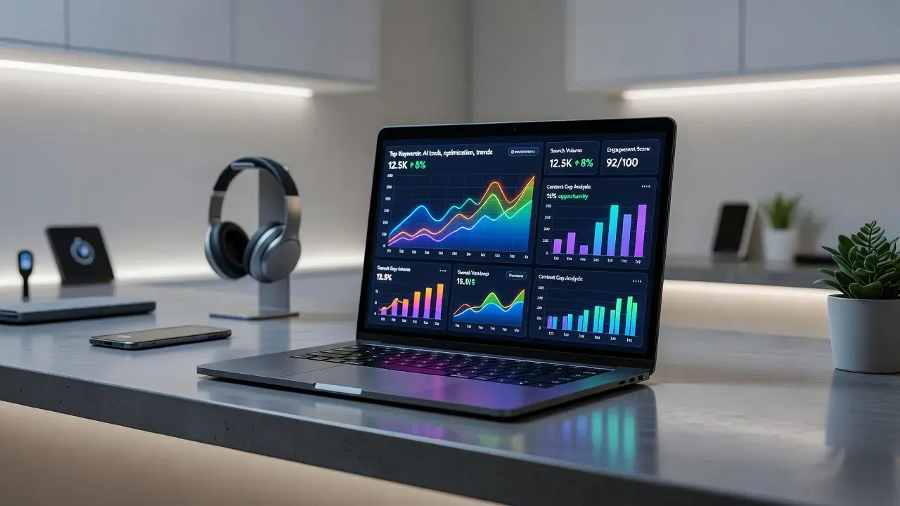 AI SEO optimization tools dashboard displaying analytics and keyword density recommendations