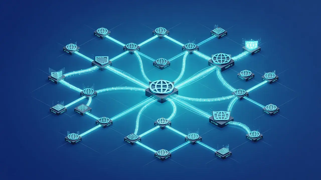 Network visualization showing high authority backlinks connecting to a central business domain.